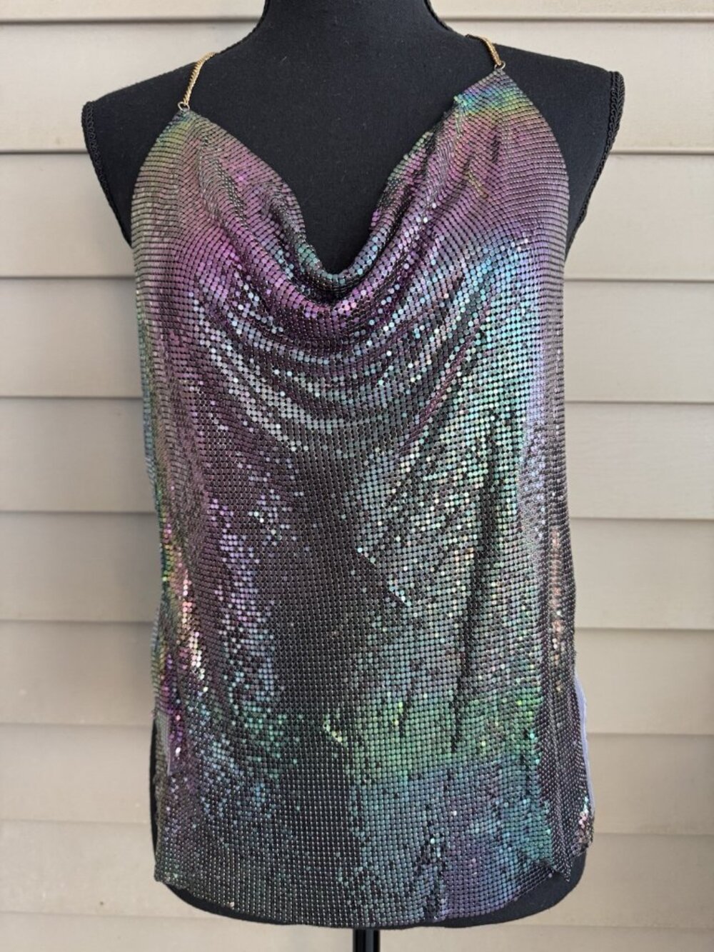 Women's Multicolor Mesh Rhinestone Cami Tank Backless Festival Club Top XS S M - Picture 2 of 7